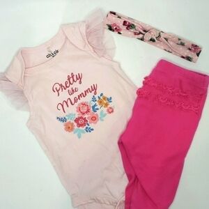 𝅺5/$30 CHICK PEA Mommy Bodysuit Ruffle Sleeves + Leggings + Floral headband
